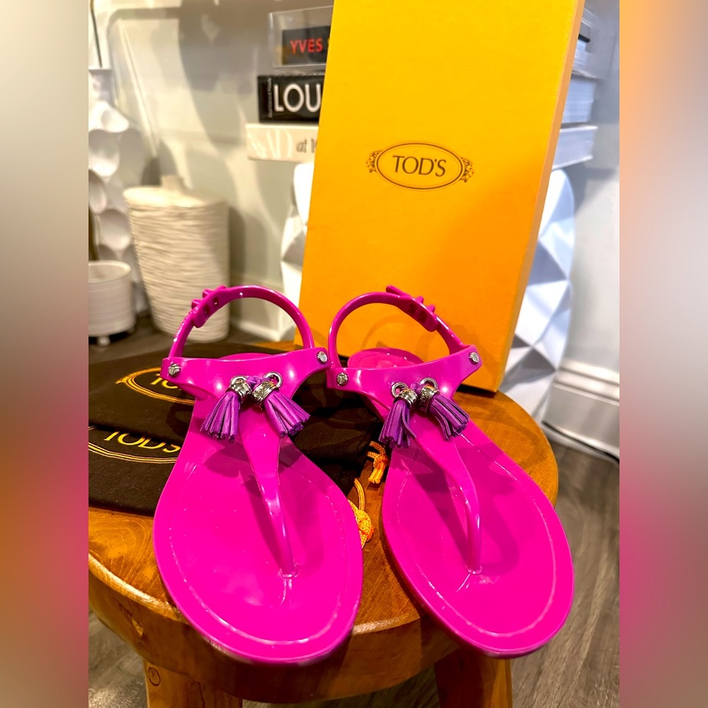 Tods hot pink jelly tassel sandals